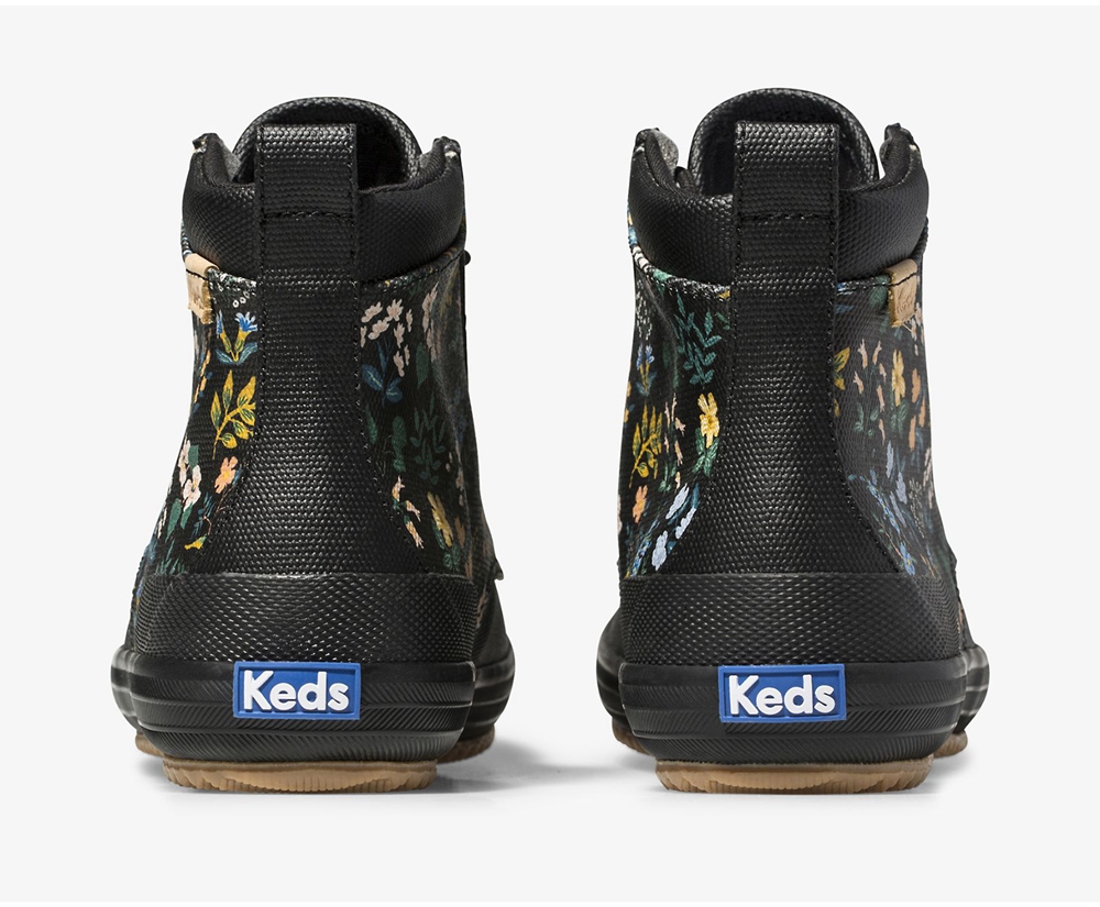 Bottes Keds Femme Noir - Rifle Paper Co. Scout Water-Resistant Toile Wildflower - 831-XHFACK